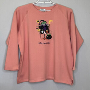 Quacker Factory Halloween Sweatshirt Womens Size 1X Peach "Witch Upon A Star"